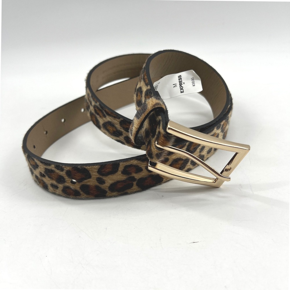 Express Leopard Print Belt Women M Brown Faux Fur Animal American Western Boho